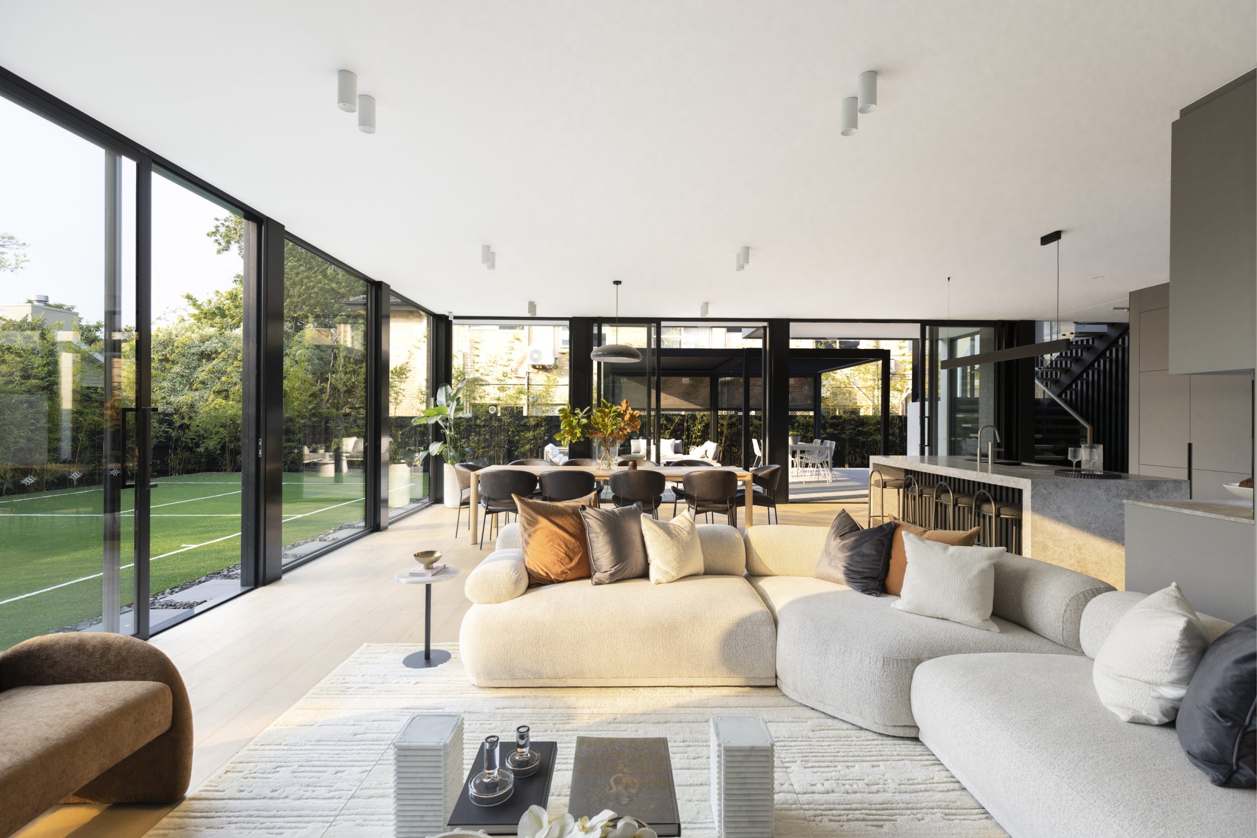 Open-plan living with garden views, knockdown rebuild Surrey Hills by Bluestar