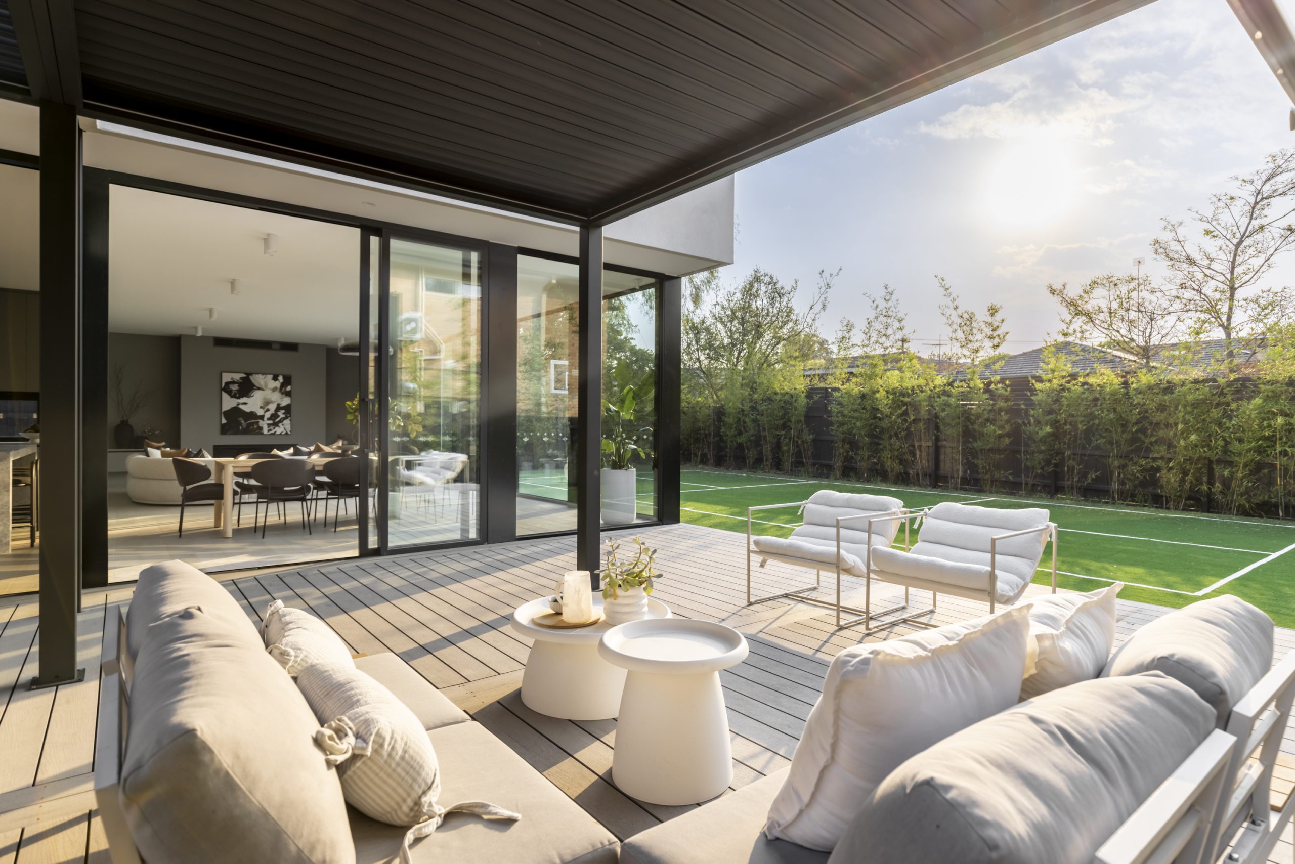 Alfresco entertaining area opening to the garden, Surrey Hills knockdown rebuild