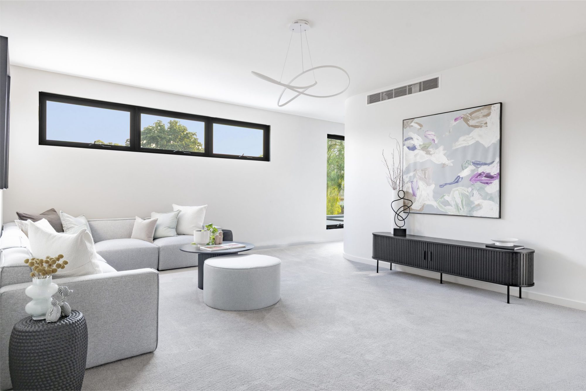 Upstairs lounge with clerestory windows, Scheele Residence Surrey Hills