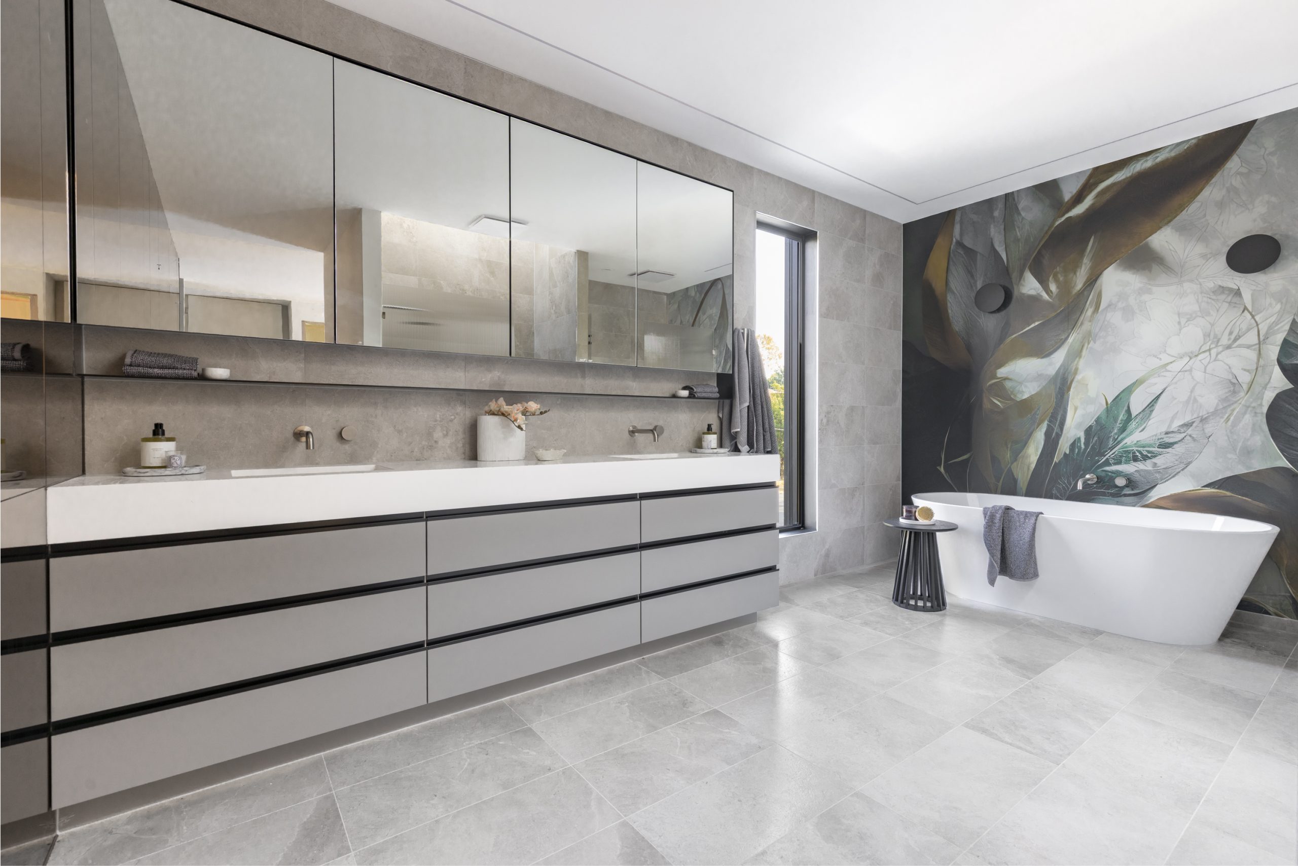 Dual vanity ensuite with freestanding bath, Scheele Residence Surrey Hills